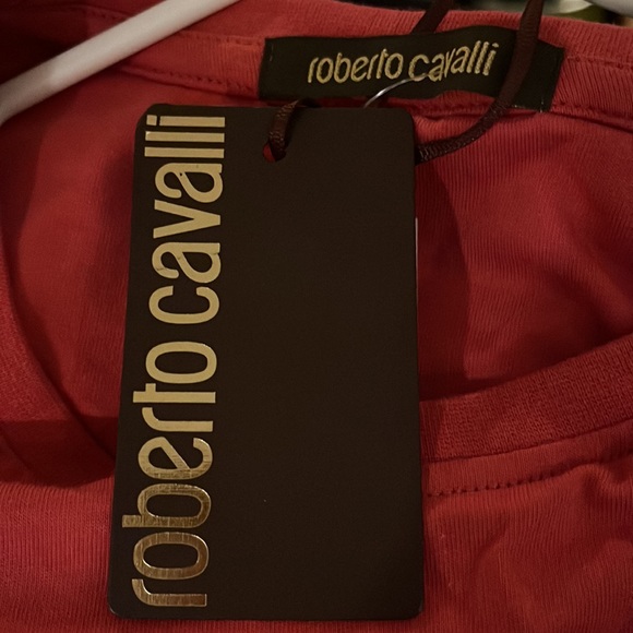 NWT Roberto Cavalli Men's Red Crewneck 100% Cotton Graphic T-Shirts Size L - Picture 5 of 6